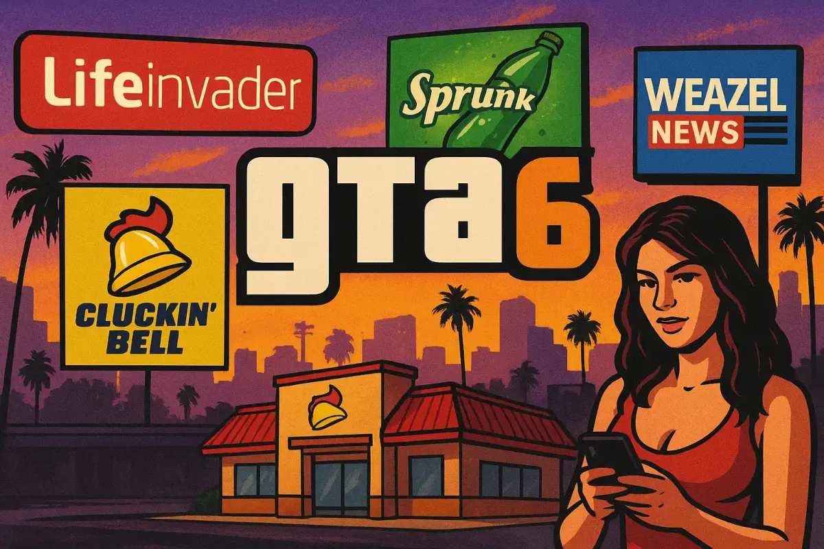 GTA 6, Rockstar Games, Vice City, Paródias GTA, Lifeinvader, Sprunk, Cluckin’ Bell, Weazel News, Jogos de Mundo Aberto, Humor GTA, Satiras GTA, Cultura Pop