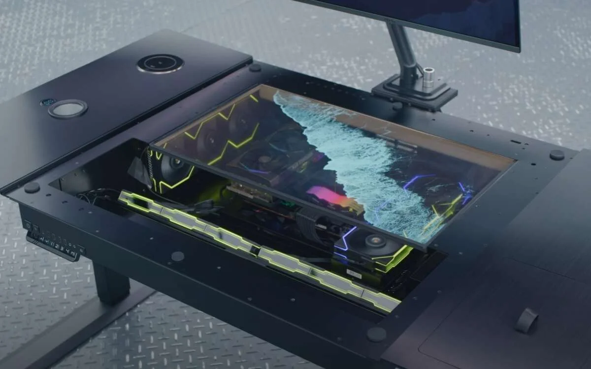 O Futuro dos Jogos Mesa Gamer da Lian Li com Tela OLED Transparente